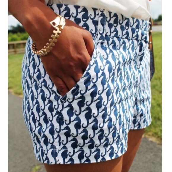 J. Crew Chino White Navy Seahorse Shorts